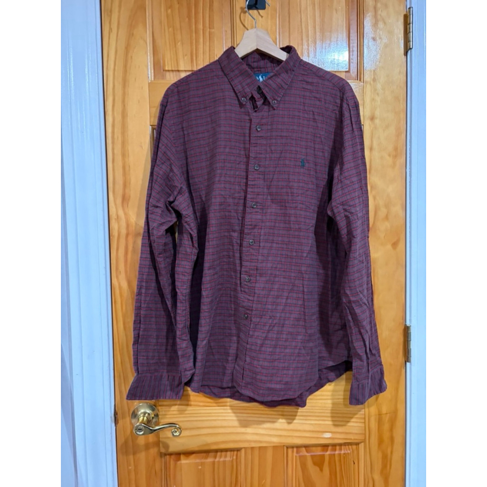 Ralph Lauren Custom Fit Long Sleeve Button Down Shirt Red Blue Plaid XL